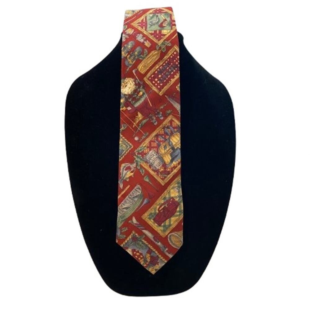 Retroโ Santa Fishing Golfing Maroon Gold Grey Neck Tie by Cape Cod Neckwear